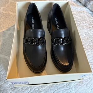 Anne Klein Black Loafers with Chain Detail